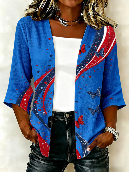 Women'S Casual Loose Independence Day Patriotic Cardigan