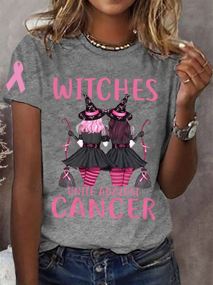 Women's Halloween Witches Unite Against Cancer, Breast Cancer Awareness Warrior Tee