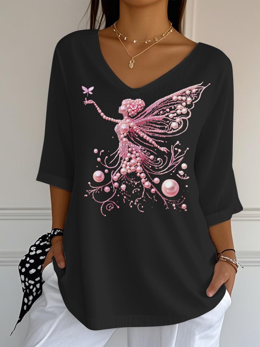 Women's sequined printed casual T-shirt