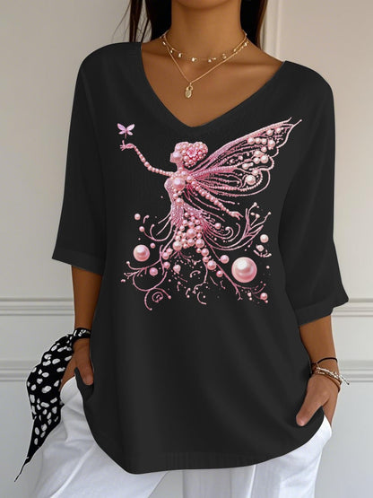 Women's sequined printed casual T-shirt