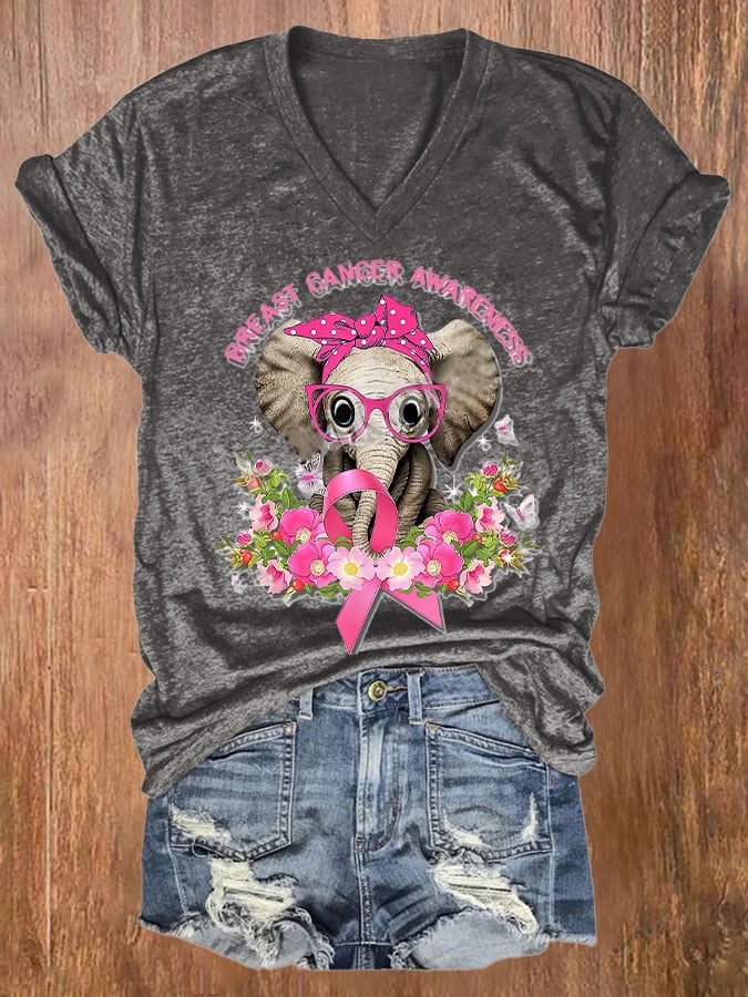 Women's Casual Breast Cancer Awareness Printed Short Sleeve T-Shirt
