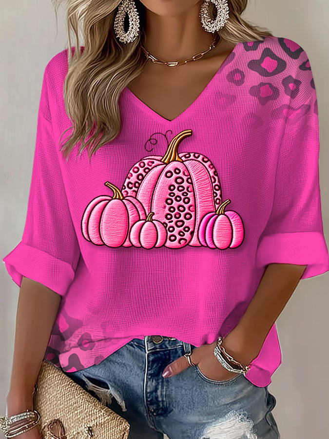 Women's In October We Wear Pink Print Waffle T-Shirt