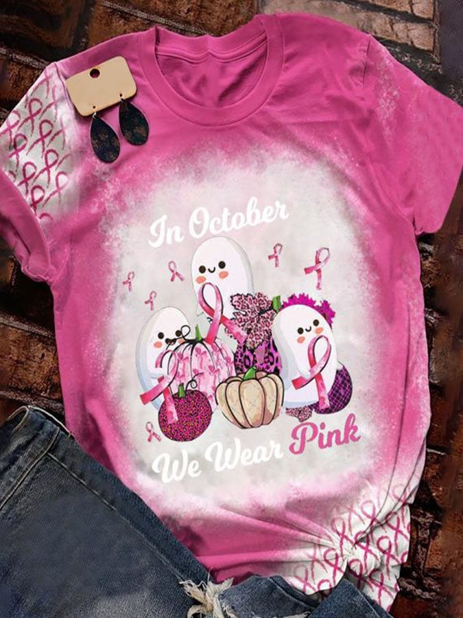 In October We Wear Pink Print T-Shirt