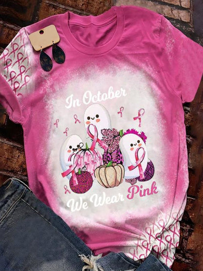 In October We Wear Pink Print T-Shirt