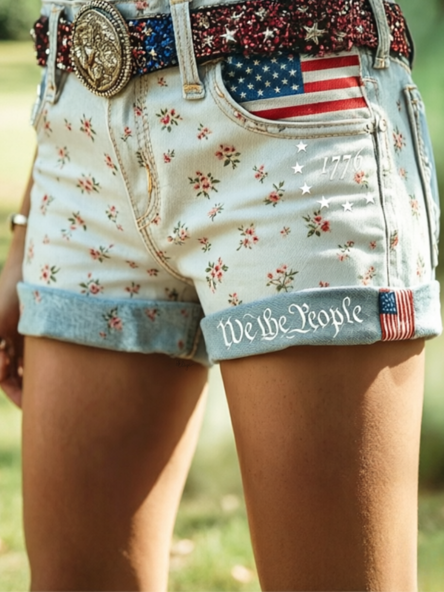 Women's 250th Anniversary Flower Casual Printed Shorts