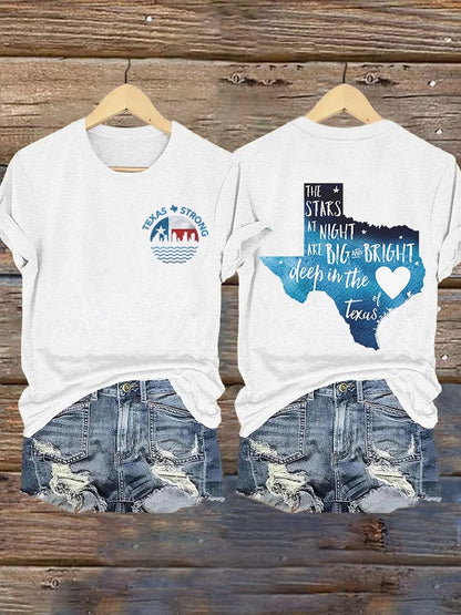 🙏💔Join us in praying for Texas.🙏Retro Texas Strong The Stars At Night Are Big And Bright Deep In The Heart Of Texas Print T-Shirt