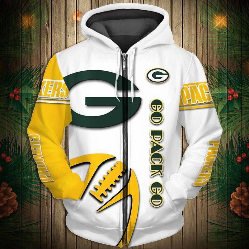 Green Bay Packers  Men's Casual Zipper Hooded Sweatshirts