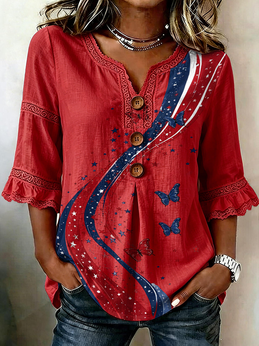 Women's Retro Independence Day Art Printed Casual Top