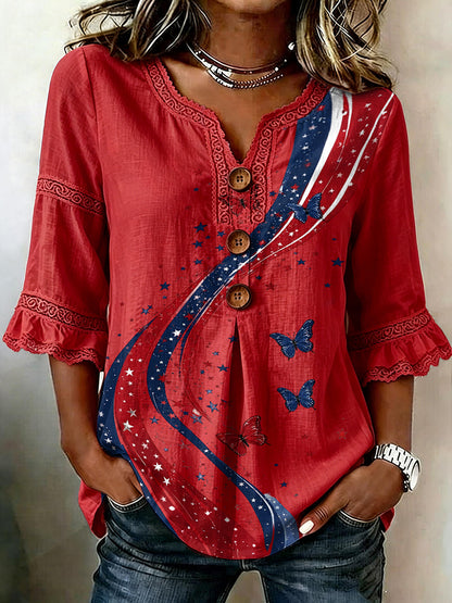 Women's Retro Independence Day Art Printed Casual Top
