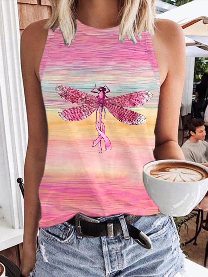 Women's Breast Cancer Awareness Print Crew Neck Tank Top