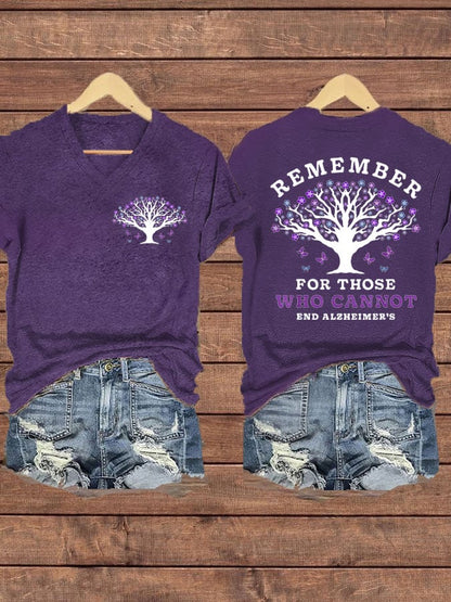Women's  Floral Dementia Alzheimer's Disease Awareness Remeber For Those Who Cannot Print T-Shirt