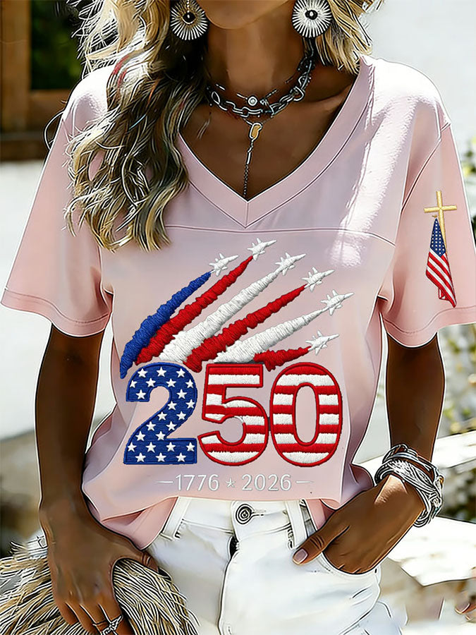 Women'S Retro Independence Day Printed Casual Short Sleeved T-Shirt