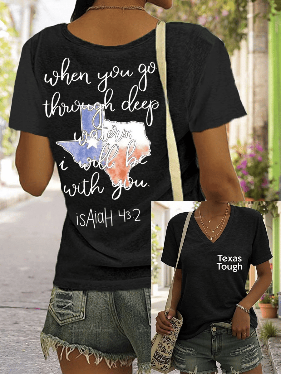 🙏💔Join us in praying for Texas.🙏V-Neck Retro Texas Strong The Stars At Night Are Big And Bright Deep In The Heart Of Texas Print T-Shirt
