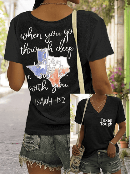 🙏💔Join us in praying for Texas.🙏V-Neck Retro Texas Strong The Stars At Night Are Big And Bright Deep In The Heart Of Texas Print T-Shirt