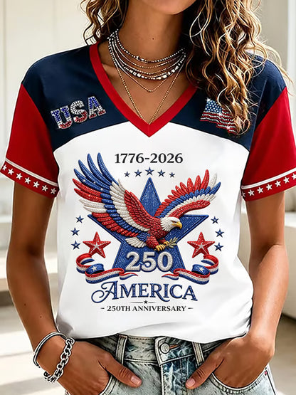 Women's Casual USA 250th Celebration Print Short Sleeve T-shirt