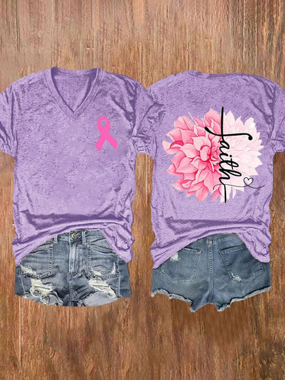 Women'S Faith In Breast Cancer V Neck T-Shirt