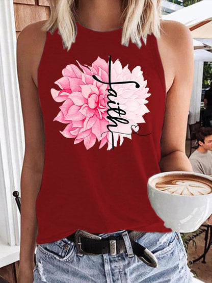 Women'S Floral Breast Cancer Awareness Print Sleeveless Tank Top