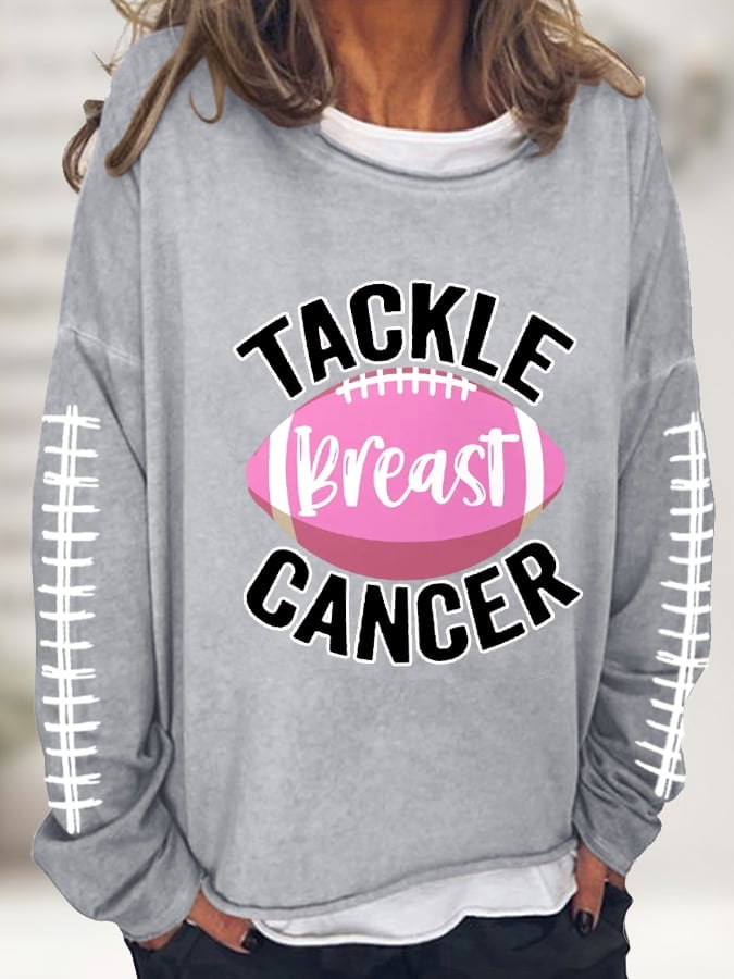 Women's Tackle Breast Cancer Pink Football Casual Long-Sleeve T-Shirt