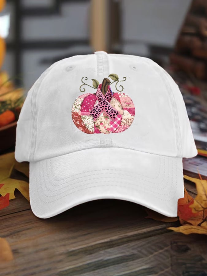 Women's Pink Pumpkin Print Washed Cotton Hat
