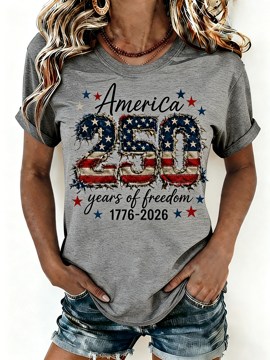 Women's America 250 Years of Freedom 1776-2026 Flag T-Shirt