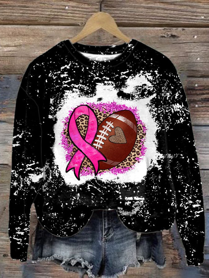 Women's Football Leopard Breast Cancer Awareness Print Long Sleeve Sweatshirt