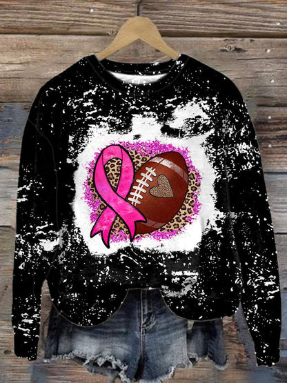 Women's Football Leopard Breast Cancer Awareness Print Long Sleeve Sweatshirt