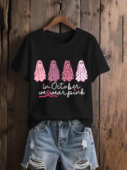 Women's In October We Wear Pink Breast Cancer Print T-shirt