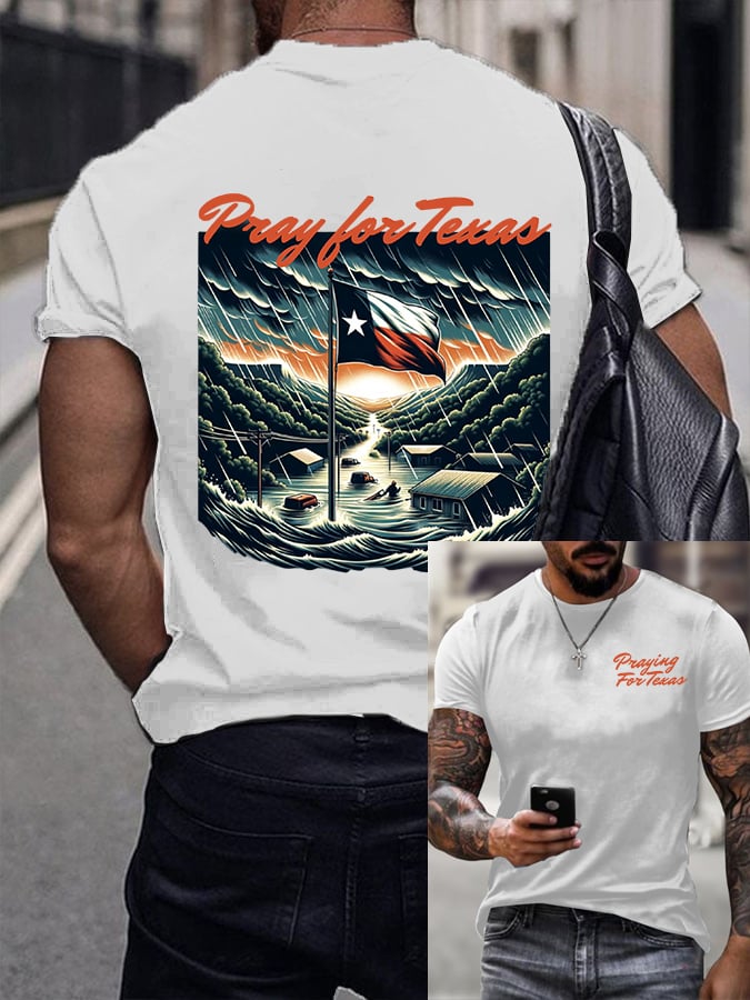 🙏💔Join us in praying for Texas.🙏Men's We Stand Praying For Texas Printed Round Neck T-Shirt