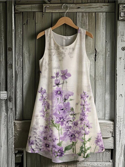 Women's Pastoral Retro Floral Print Sleeveless Round Neck Dress