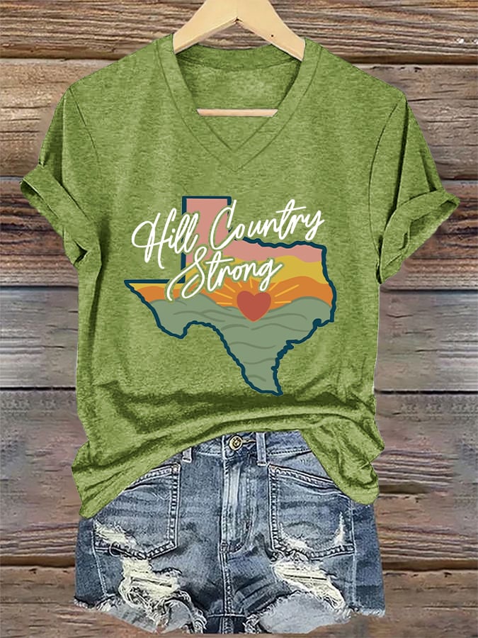🙏💔Join us in praying for Texas.🙏V-Neck Retro Texas Strong Hill Country Strong Print T-Shirt