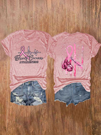 Women's Breast Cancer Awareness Casual Printed Short Sleeve T-Shirt