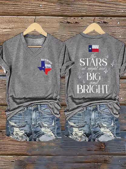 🙏💔Join us in praying for Texas.🙏V-Neck Retro Texas Strong The Stars At Night Are Big And Bright Deep In The Heart Of Texas Print T-Shirt