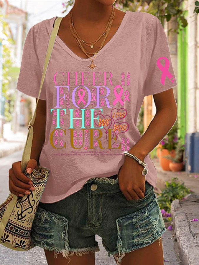 Breast Cancer Awareness Print Short Sleeve T-Shirt