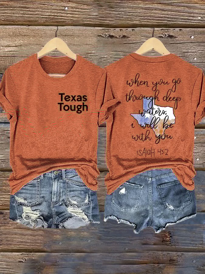 🙏💔Join us in praying for Texas.🙏Retro Texas Tough When You Go Through Deep Waters, I Will Be With You. Isaiah 43:2 Print T-Shirt