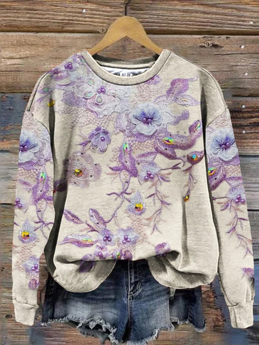 Womens Alzheimer's Awareness Purple Floral Print Sweatshirt