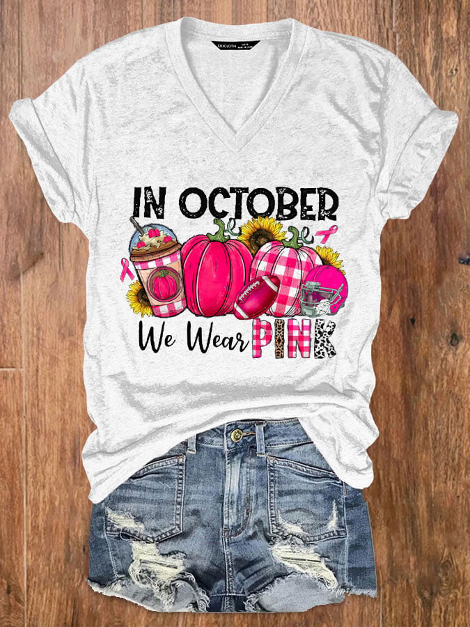 Women's In October We Wear Pink Breast Cancer Awareness Casual T-Shirt