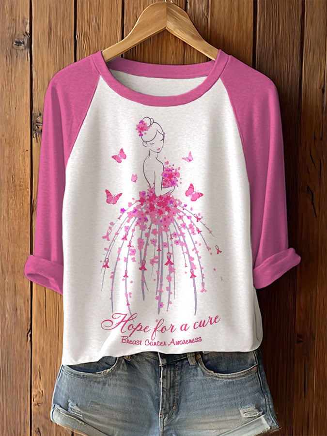 Women's Breast Cancer Awareness Printed Long Sleeve T-Shirt