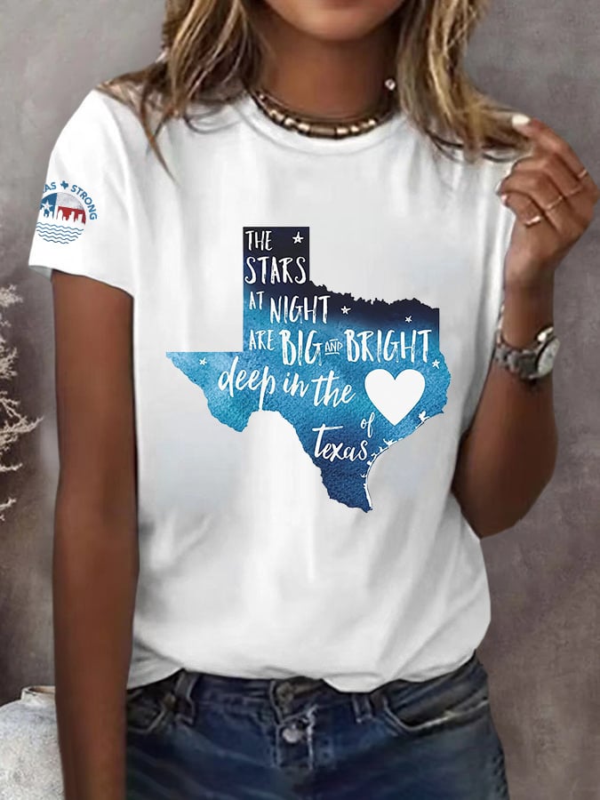 🙏💔Join us in praying for Texas.🙏Retro Texas Strong The Stars At Night Are Big And Bright Deep In The Heart Of Texas Print T-Shirt