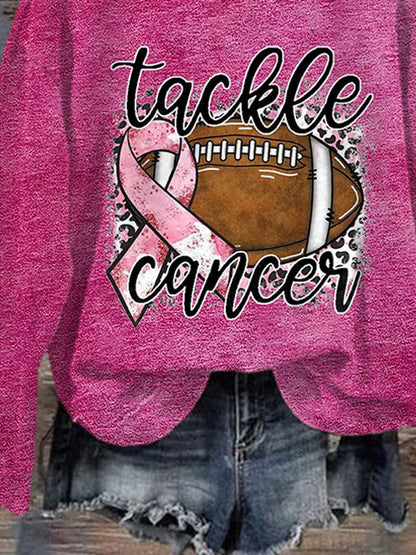 Breast Cancer Awareness Tackle Cancer Football Leopard Print Sweatshirt