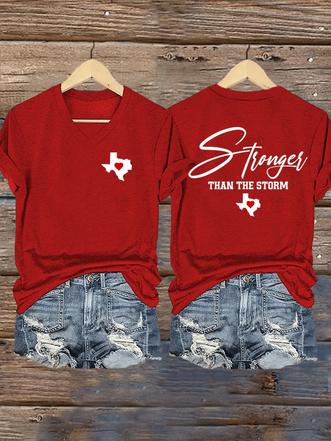 🙏💔Join us in praying for Texas.🙏Women's Texas Strong Than The Storm Print V-Neck T-Shirt