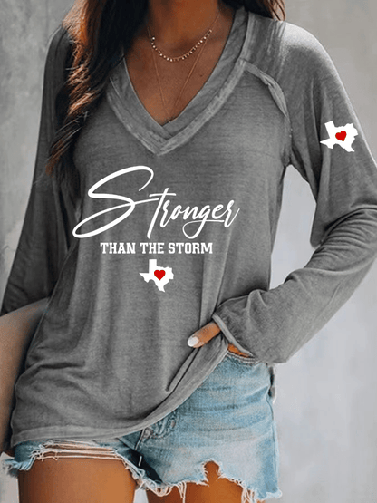 🙏💔Join us in praying for Texas.🙏Women's Texas Strong Than The Storm Printed V-Neck T-Shirt