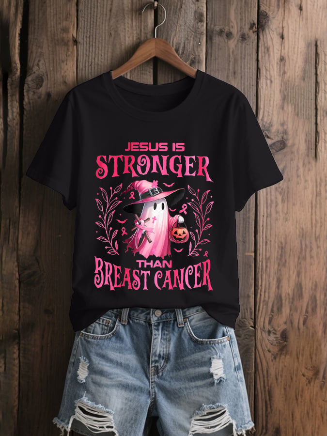 Women's Jesus Is Stronger Than Breast Cancer Print T-shirt