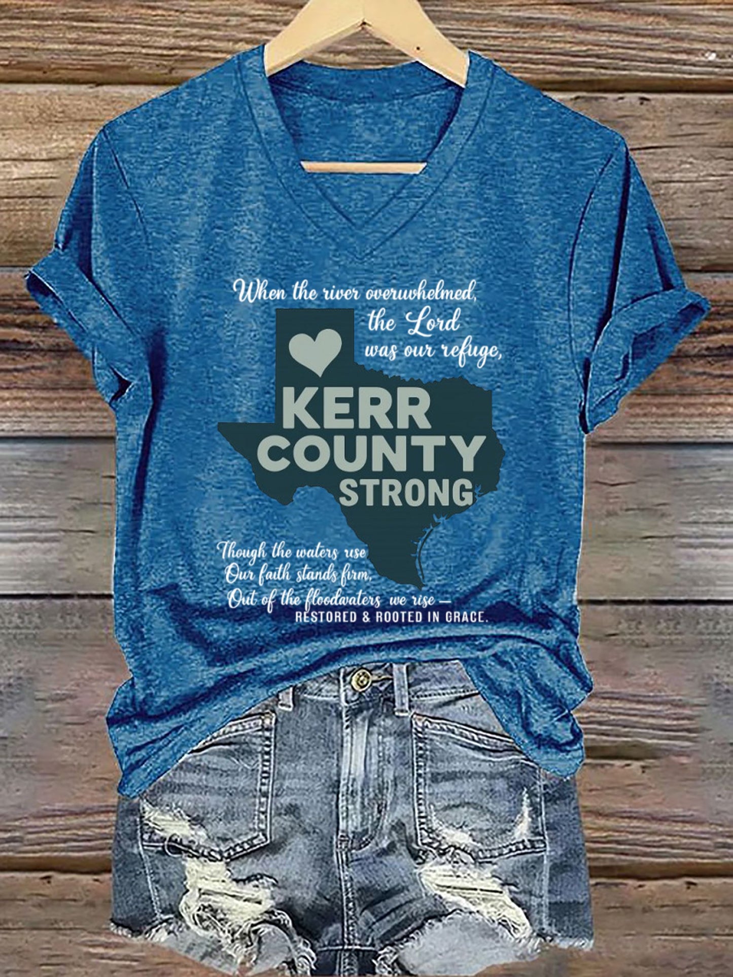 🙏💔Join us in praying for Texas.🙏Women's Kerr County Strong Printed Short-Sleeved T-Shirt