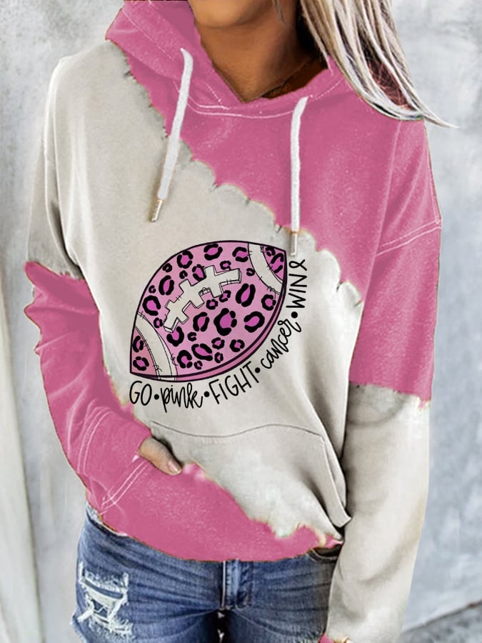 Women's Go Fight Win Pink Football Tie-dye Print Casual Hoodie