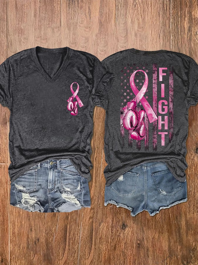 Women's Ffight Breast Cancer America Flag Tee