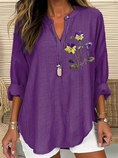Women's Purple Alzheimer Awareness Print Casual Blouse