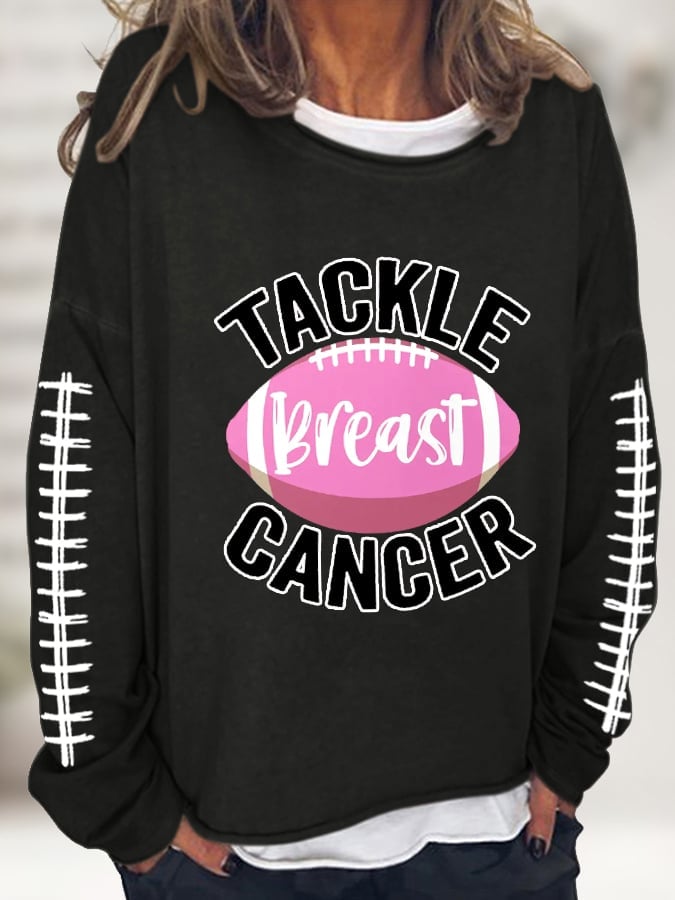 Women's Tackle Breast Cancer Pink Football Casual Long-Sleeve T-Shirt