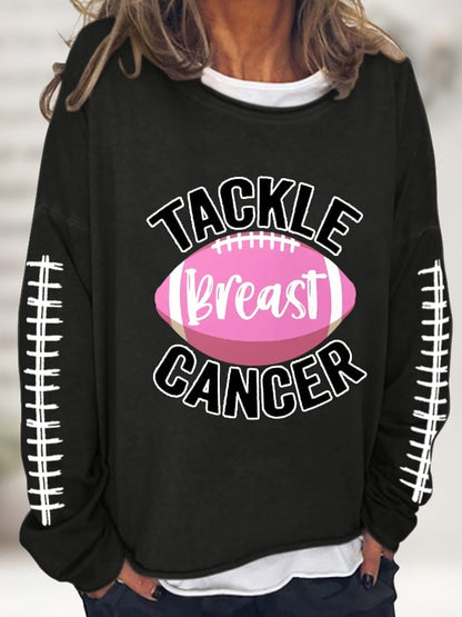 Women's Tackle Breast Cancer Pink Football Casual Long-Sleeve T-Shirt