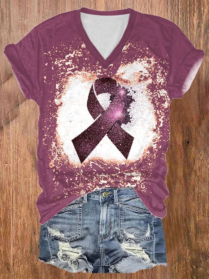 Women's Casual Ribbon Print Short Sleeve T-Shirt