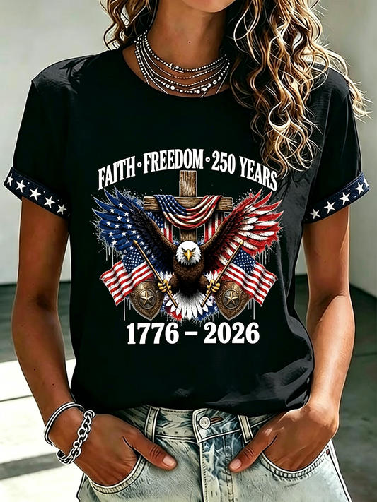 Women's American Faith and Freedom 250th Anniversary Round Neck T-shirt